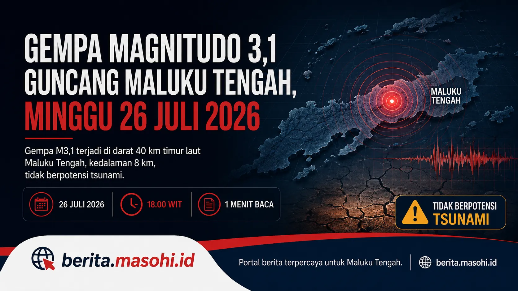 Ilustrasi peta pusat gempa magnitudo 3,1 di Maluku Tengah
